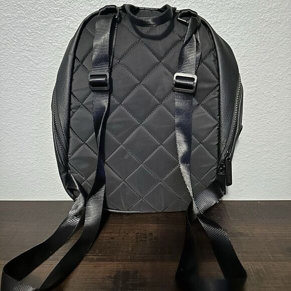 Black Leather Adidas Backpack Gold 3 Stripes 12 in - Picture 3 of 6